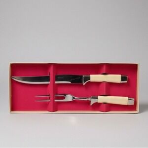 Regent Sheffield Vtg Carving Set Stainless Steel England Cream Handles Boxed